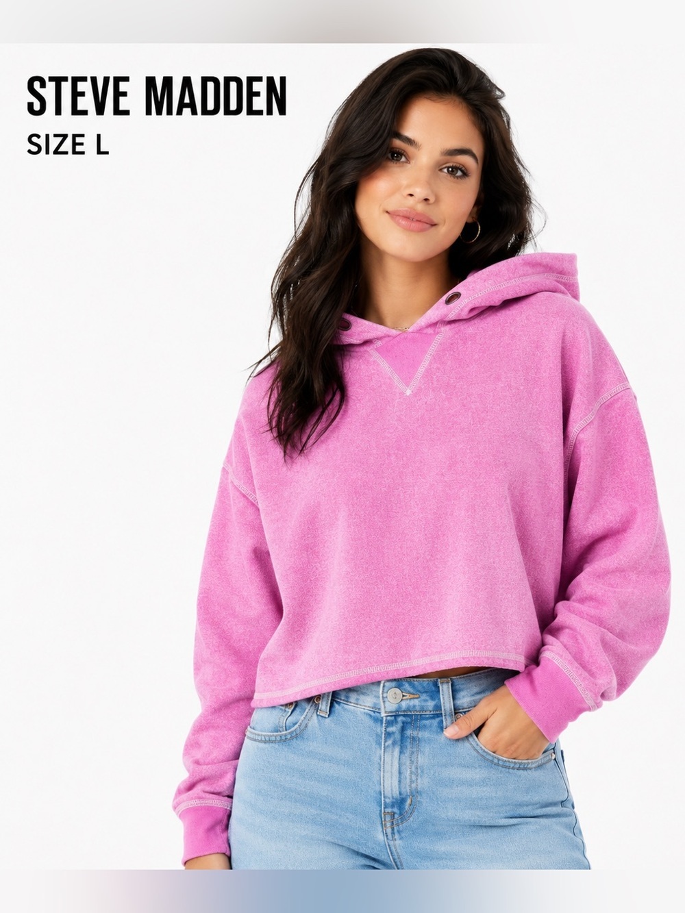 Steve Madden Pink Cropped Hooded Sweatshirt Size L